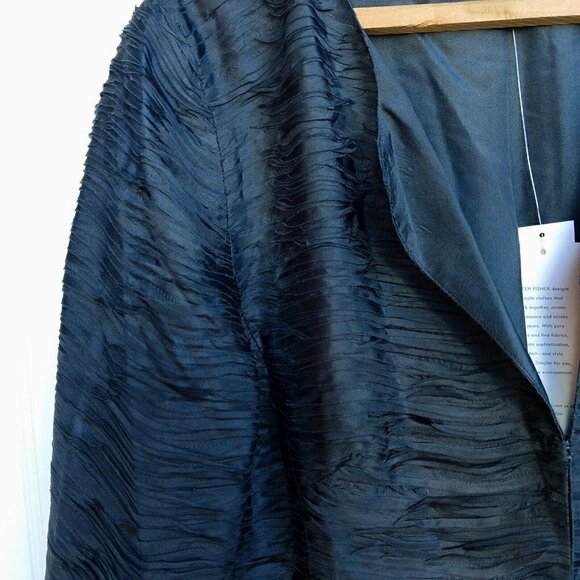 Eileen Fisher Ripple Bindu Silk Jacket Size M NWT Graphite Gray 3/4 Sleeve New - Picture 7 of 12